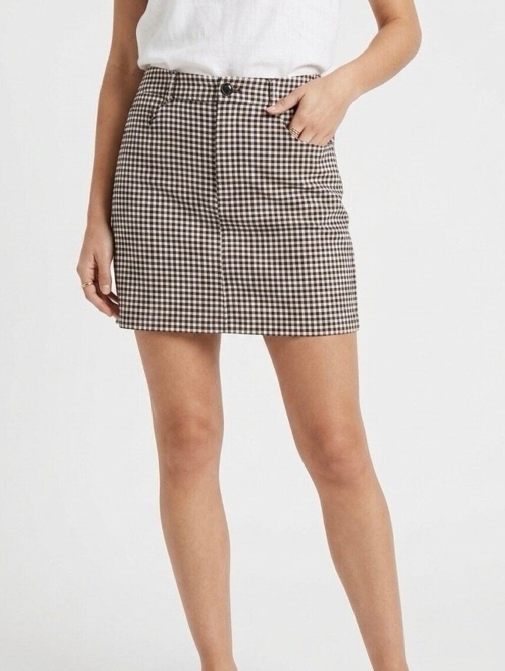 Forever 21 Womens Mini Skirt S Gingham Check Plaid Black White 90s Retro Stretch